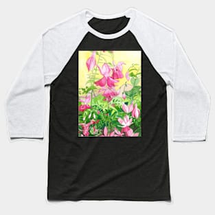 Pink Fuchsia Flowers Original watercolour painting Baseball T-Shirt